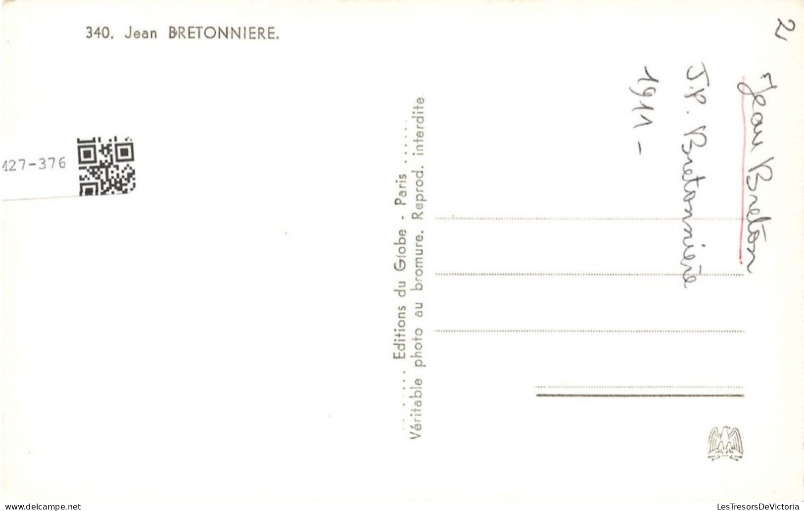 CELEBRITE - Jean Bretonnière - Acteur Et Chanteur Français - Carte Postale - Cantanti E Musicisti