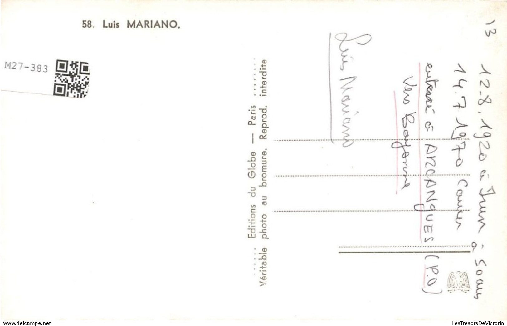 CELEBRITE - Luis Mariano - Chanteur - Carte Postale - Cantantes Y Músicos