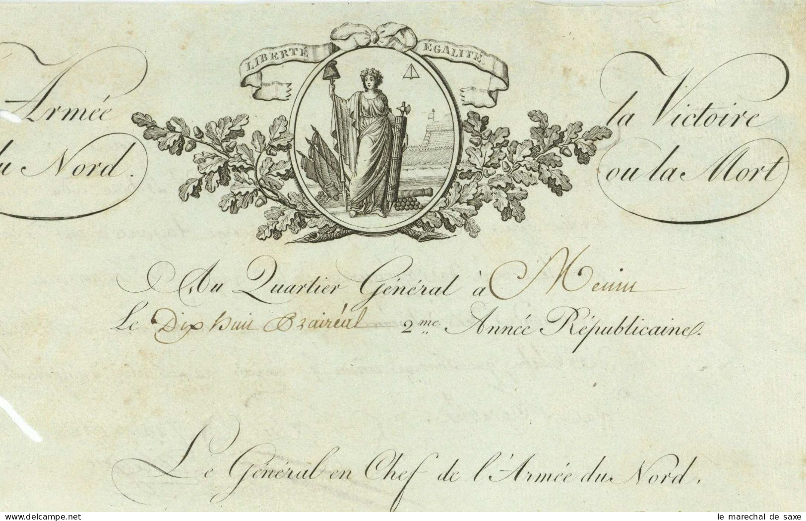 Armee Du Nord Pichegru (1761-1804) General Autographe Menin Belgique 1794 Fleurus - Historische Personen