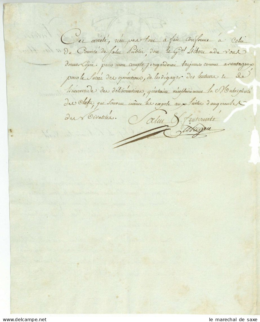 Armee Du Nord Pichegru (1761-1804) General Autographe Menin Belgique 1794 Fleurus - Historische Personen