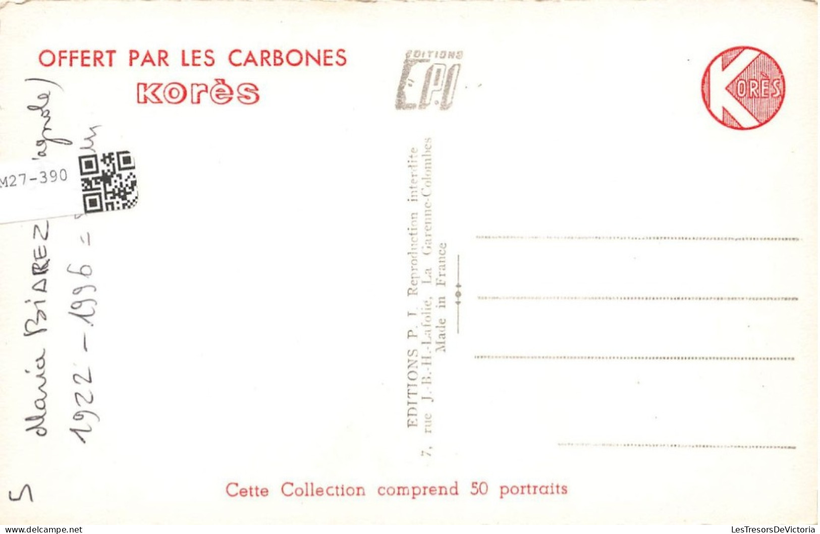 CELEBRITE - Maria Casarès - Actrice - Carte Postale - Beroemde Vrouwen