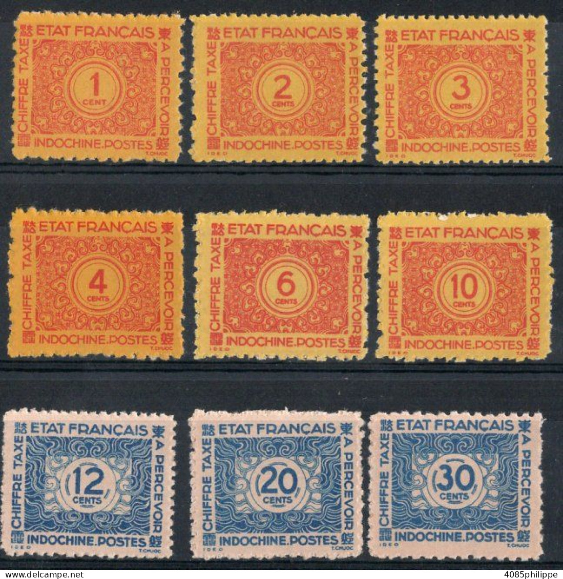 INDOCHINE Timbres-Taxe N°75*à 83* Neufs Charnières TB Cote : 4€00 - Strafport