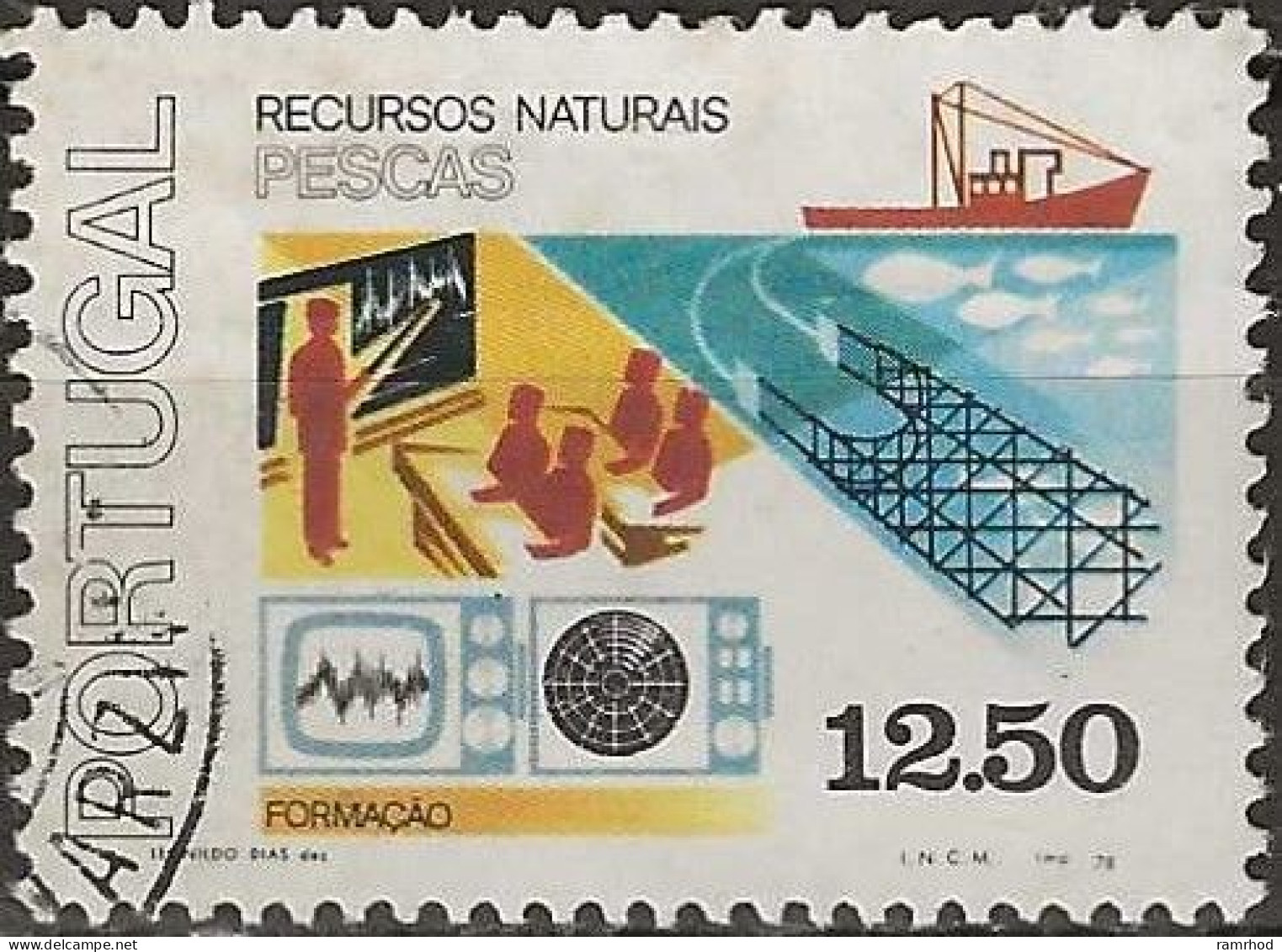 PORTUGAL 1978 Natural Resources. Fish - 12e.50 - Trawler, Radar And Lecture  FU - Oblitérés