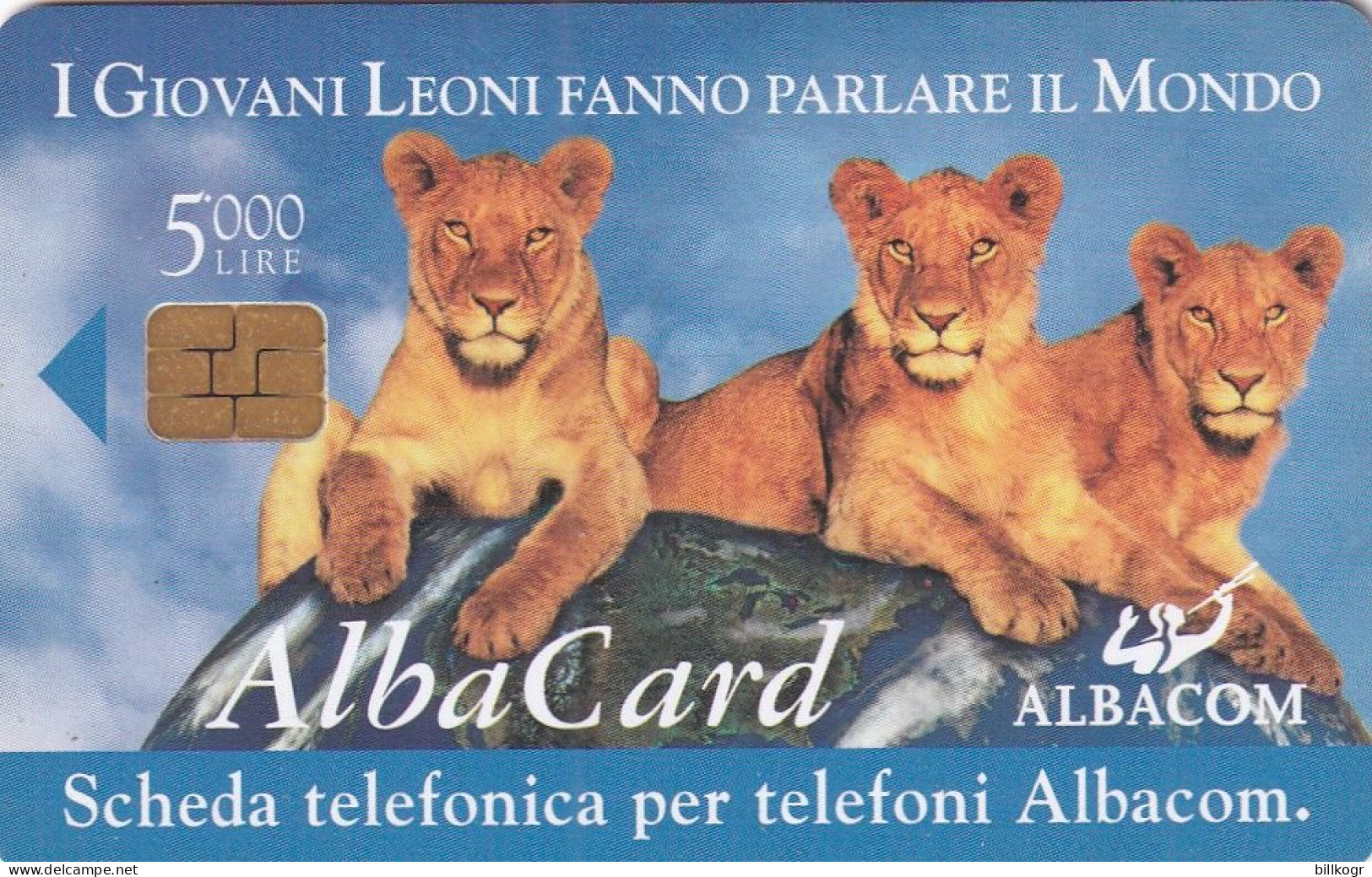 ITALY - Three Young Lions, Albacom First Issue L.5000, Tirage 20000, Exp.date 31/12/00, Used - Other & Unclassified