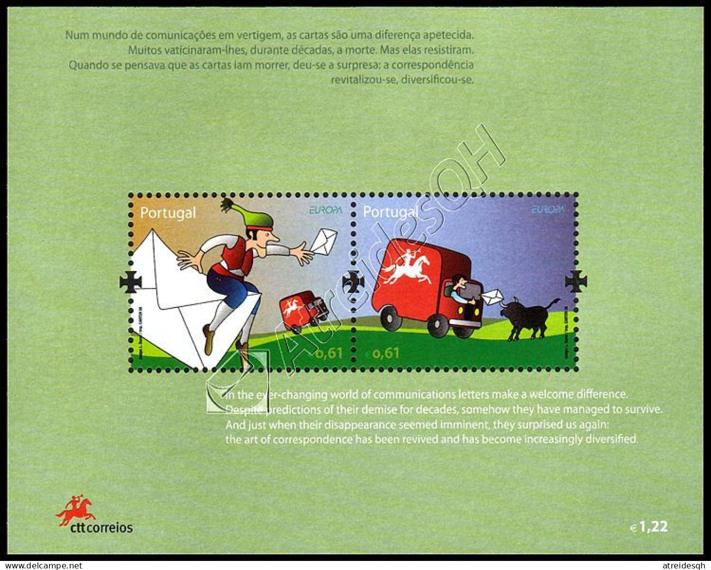 [Q] Portogallo-Azzorre- Madeira / Portugal-Azores-Madeira 2008: 3 Foglietti Europa - La Lettera / The Letter, 3 S/S ** - 2008