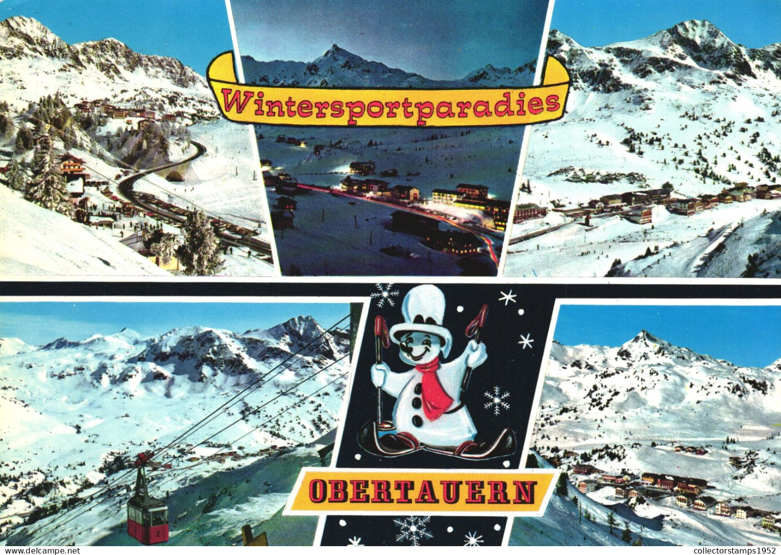 OBERTAUERN, MULTIPLE VIEWS, WINTER SPORT RESORT, CABLE CAR, ARCHITECTURE, SNOWMAN ILLUSTRATION, AUSTRIA - Obertauern