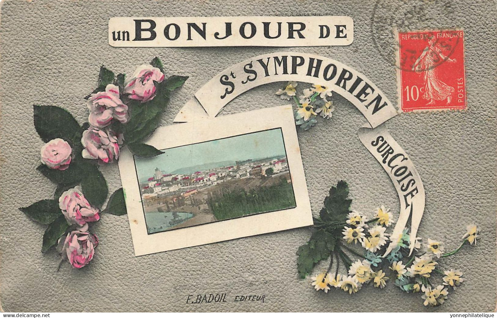 69 - RHÔNE - ST-SYMPHORIEN-SUR-COISE - Carte Fantaisie Ancienne "un Bonjour De - Vue Générale - 10990 - Saint-Symphorien-sur-Coise