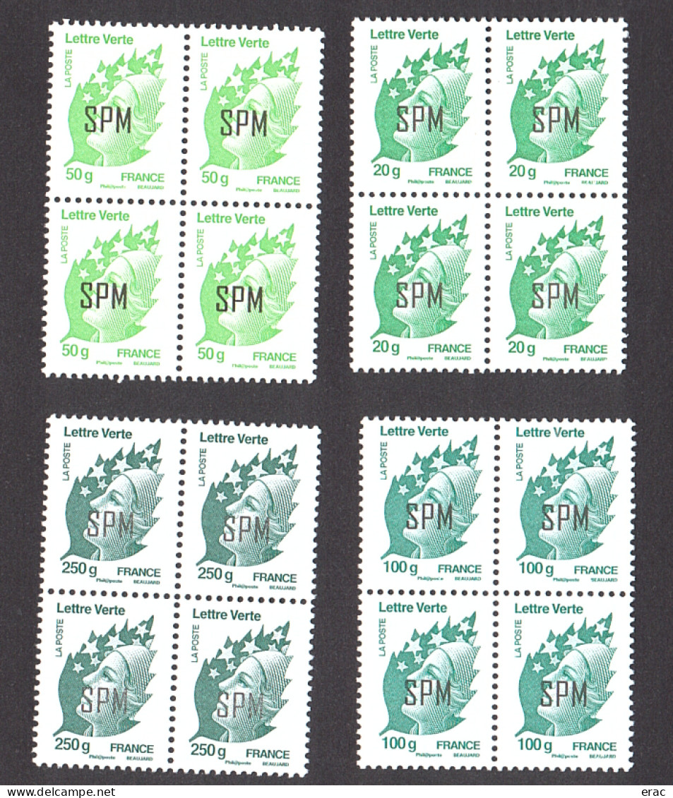 SPM - 2012 - Blocs De 4 Des N° 1038 à 1041 - Neufs ** - Marianne De Beaujard "Lettre Verte" - 20g, 50g, 100g Et 250g - Unused Stamps