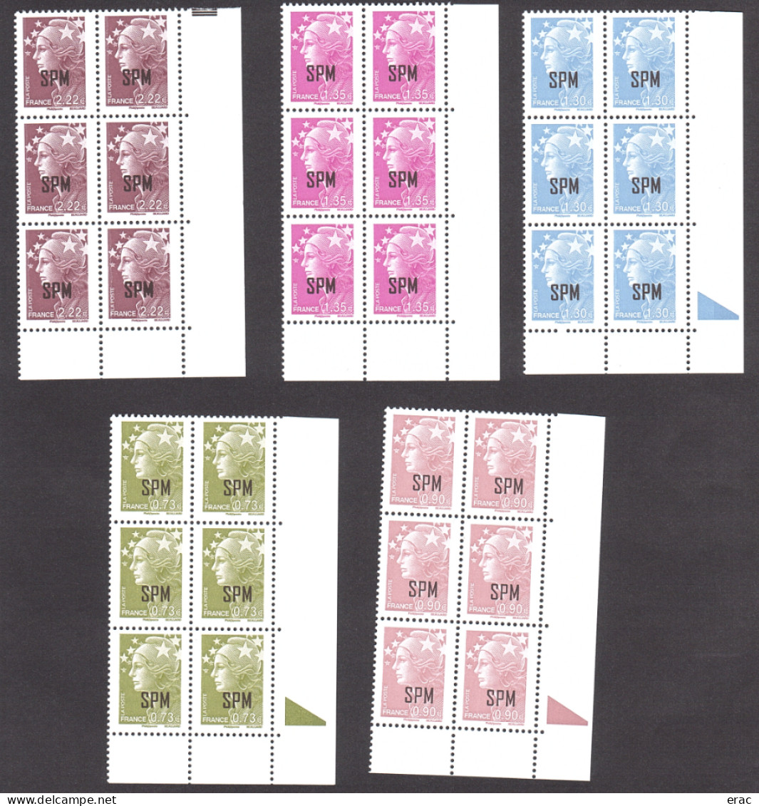 SPM - 2010 - Blocs De 6 Coinde Feuille Des N° 967 à 971 - Neufs ** - Marianne De Beaujard - Repère Couleur Sur 3 Valeurs - Unused Stamps