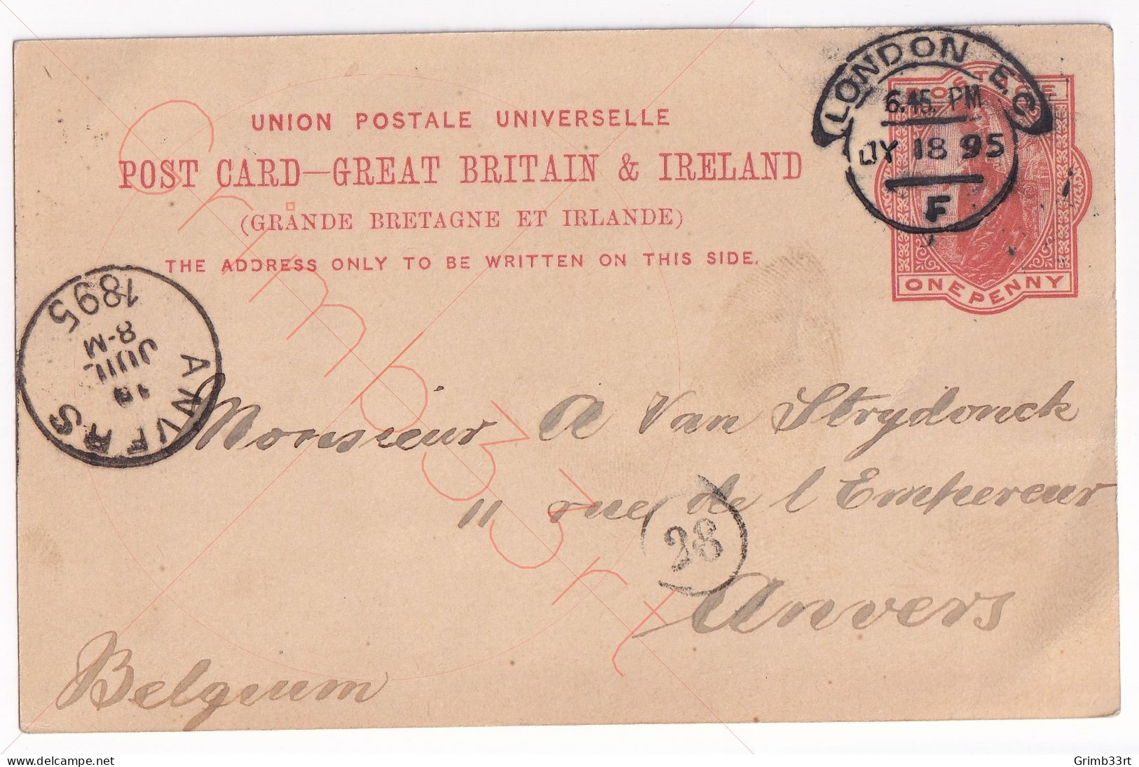 Great-Britain & Ireland - Entier Postal - Postkaart Van London Naar Anvers - 15 Juni 1895 - Briefe U. Dokumente