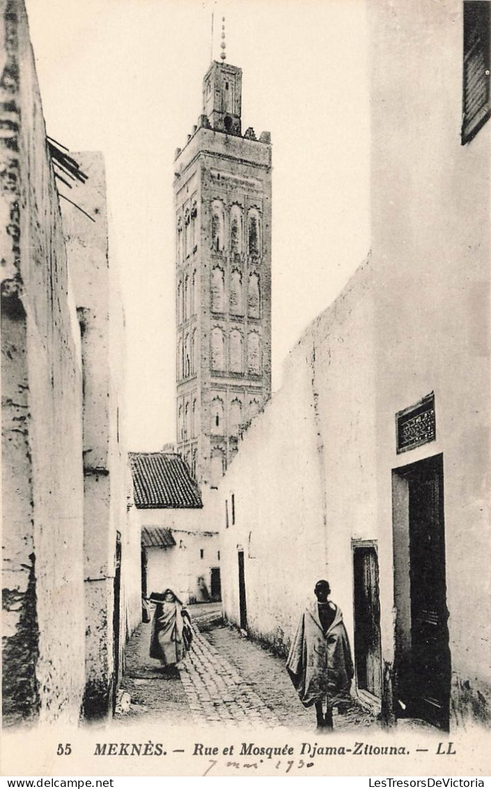 MAROC - Meknès - Rue Et Mosquée Djama Zitouna - LL - Carte Postale Ancienne - Meknes