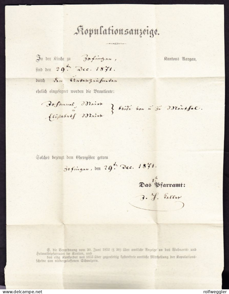 1871 Amtsbrief Aus Zofingen über Brugg Nach Mönthal. Rückseitig Ankunftsstempel - ...-1845 Prephilately