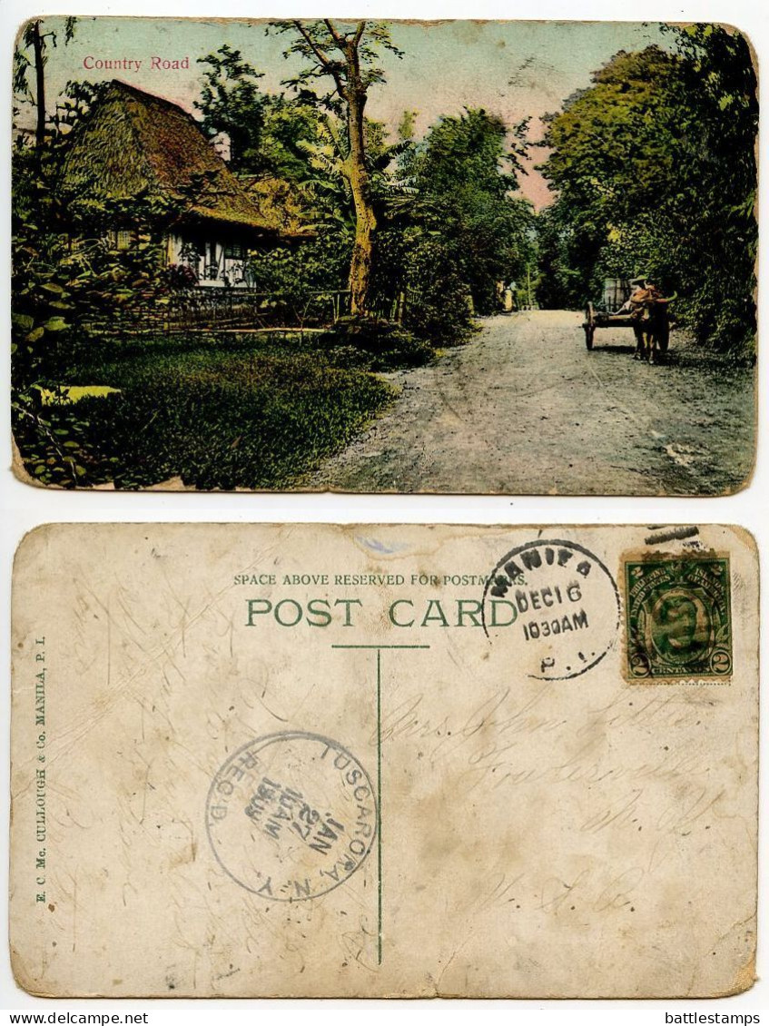 Philippines 1909 Postcard Country Road; 2c. Jose Rizal Stamp; Manila Postmark - Philippines