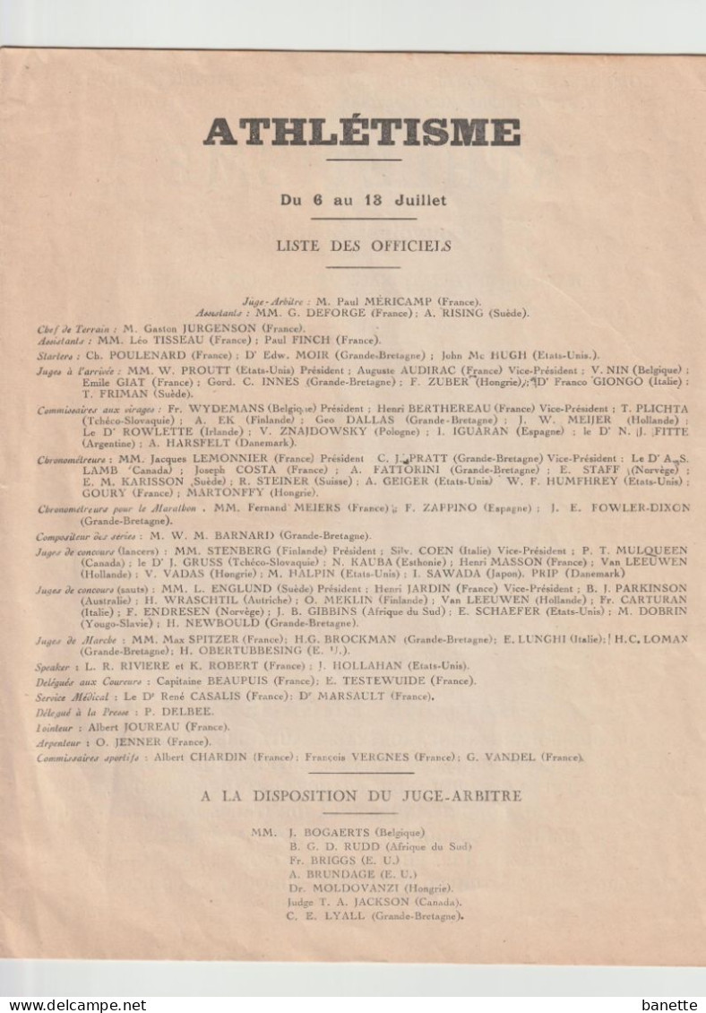 PARIS 1924   JEUX   OLYMPIQUES   ATHLETISME  -  OLYMPICS  GAMES  - JUEGOS OLIMPICOS - Autres & Non Classés