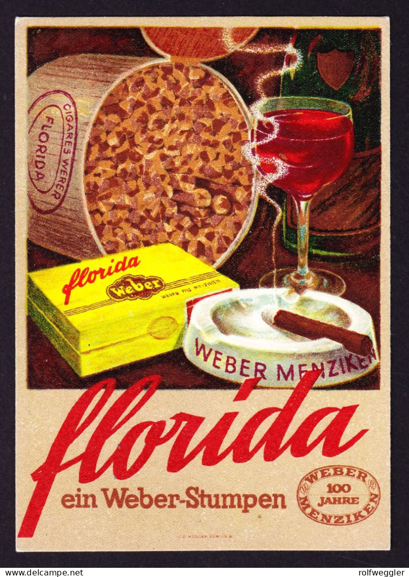Um 1930 WEBER STUMPEN FLORIDA, 100 Jahre Litho Karte, Menziken. Reklame Karte Keine AK - Menziken