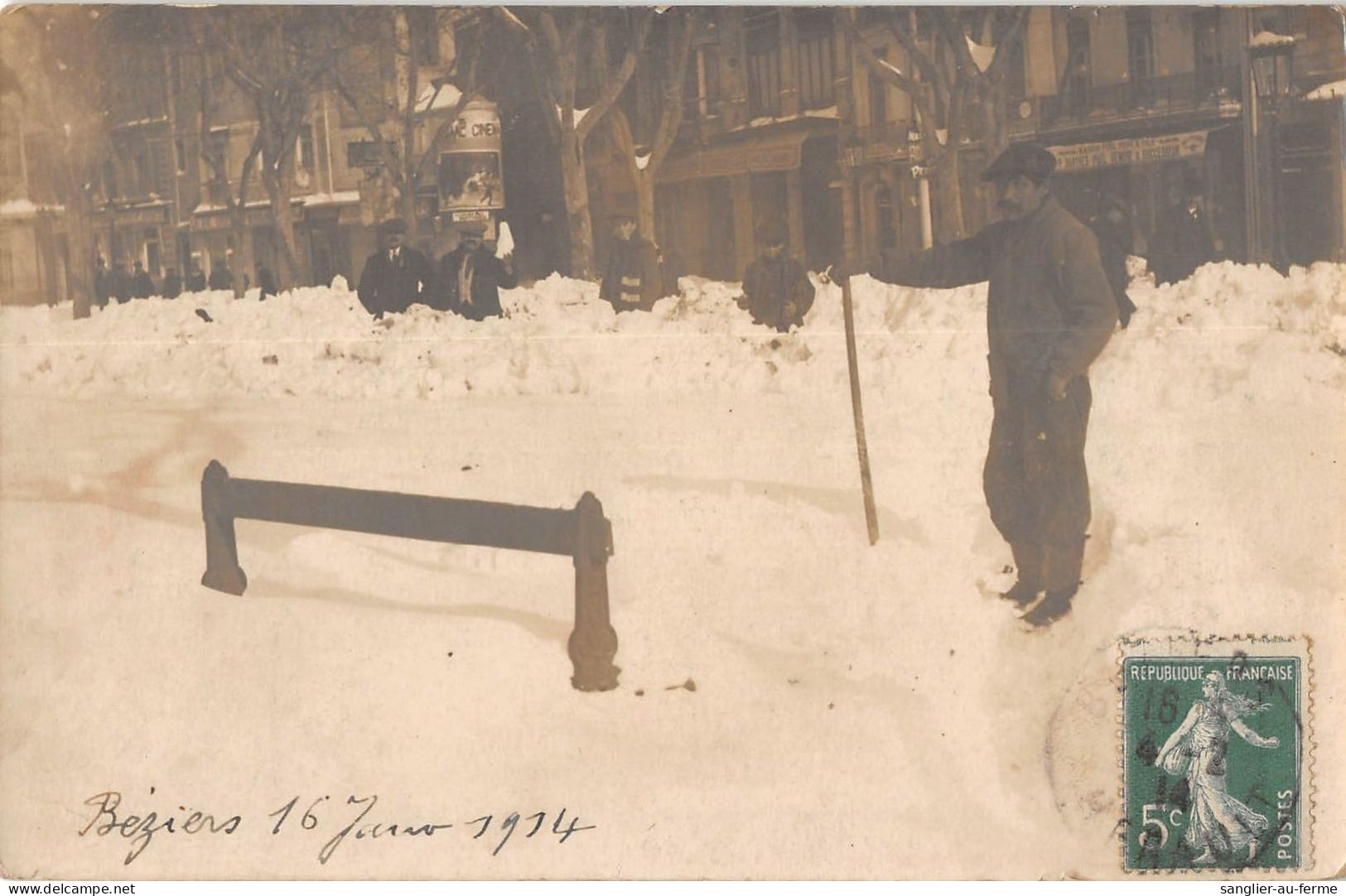 CPA 34 BEZIERS / CARTE PHOTO / 16 JANVIER 1914 / CHUTE DE NEIGE AUX ALLES PAUL RIQUET - Beziers