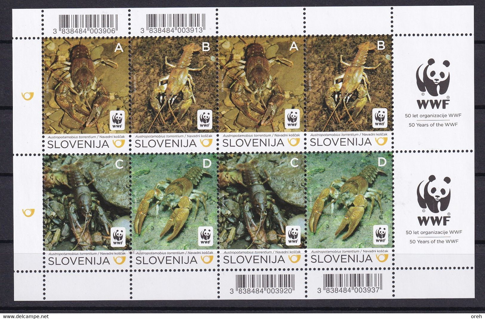 SLOVENIA 2011,WWF,STONE CRAYFISH,ANI MALS,AUSTROPOTAMOBIUS,MNH - Slowenien