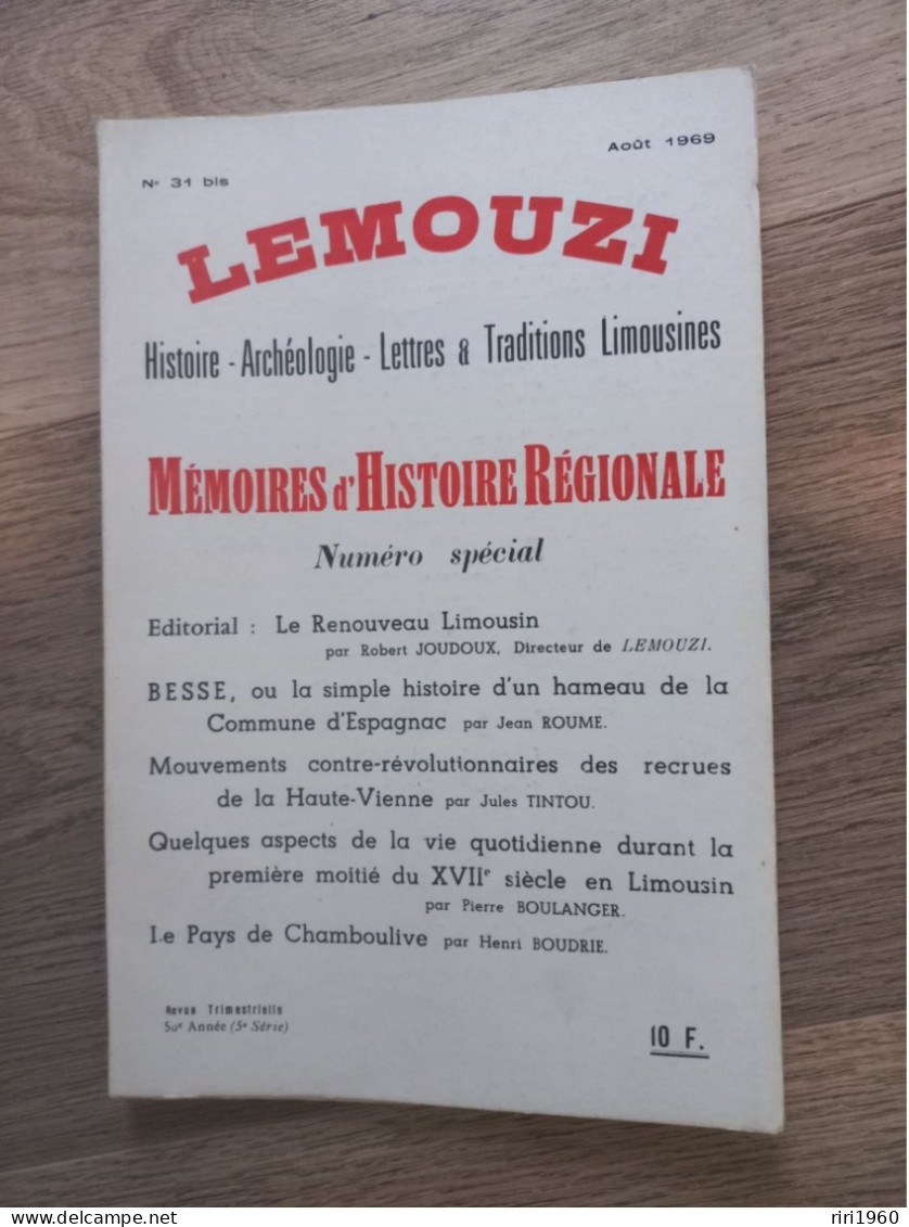 Lemouzi.tulle.Correze.limousin.n 31bis.de 1969.memoires D Histoire Régionale. - Tourismus Und Gegenden