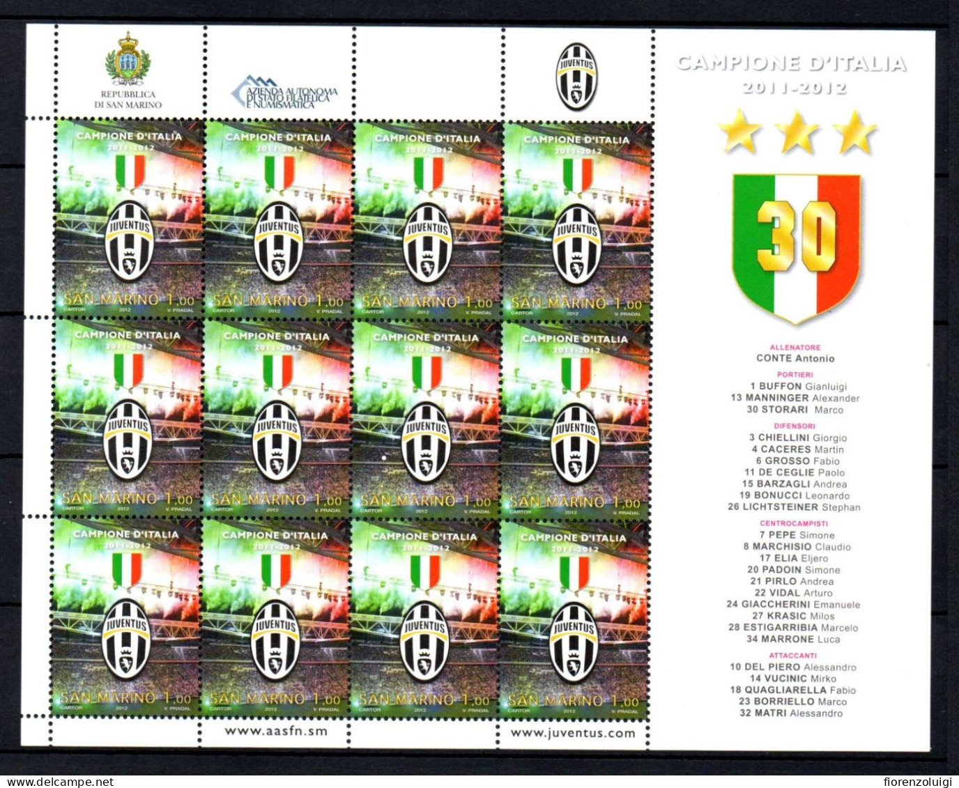 SAN MARINO 2012 JUVENTUS BF MNH** - Nuovi