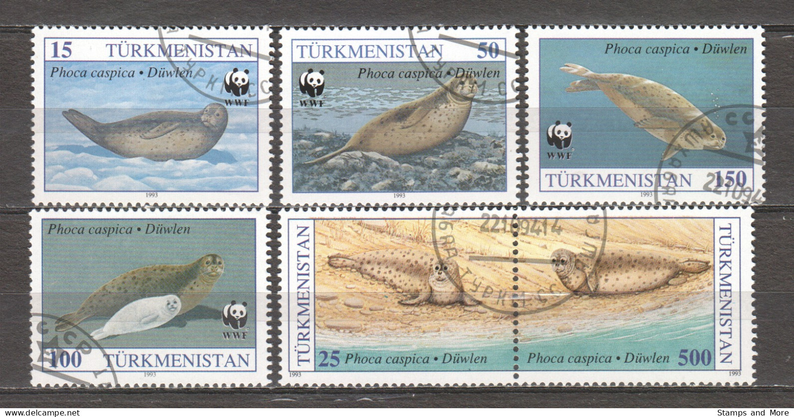 Turkmenistan 1993 Mi 30-35 WWF SEALS  - Used Stamps