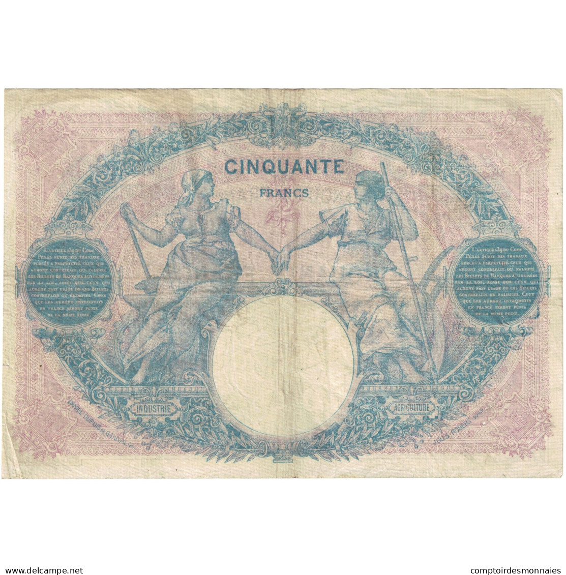 France, 50 Francs, Bleu Et Rose, 1919, T.8459 837, TB, Fayette:14.32, KM:64e - 50 F 1889-1927 ''Bleu Et Rose''