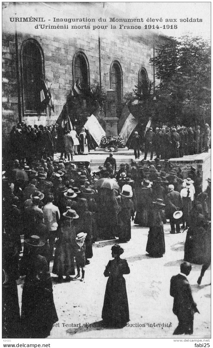 URIMENIL Inauguration Du Monument Aux Morts - Urimenil