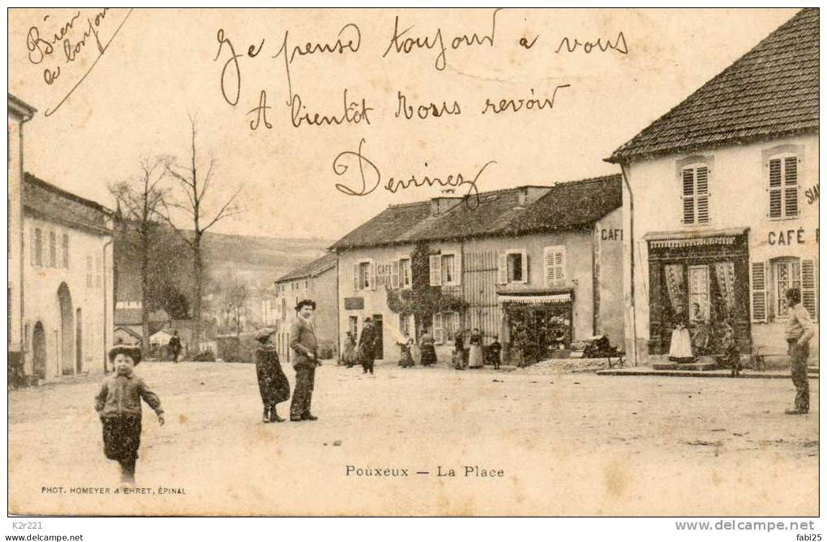 POUXEUX La Place Dos Non Divisé Voyégée En Oct 1903 - Pouxeux Eloyes