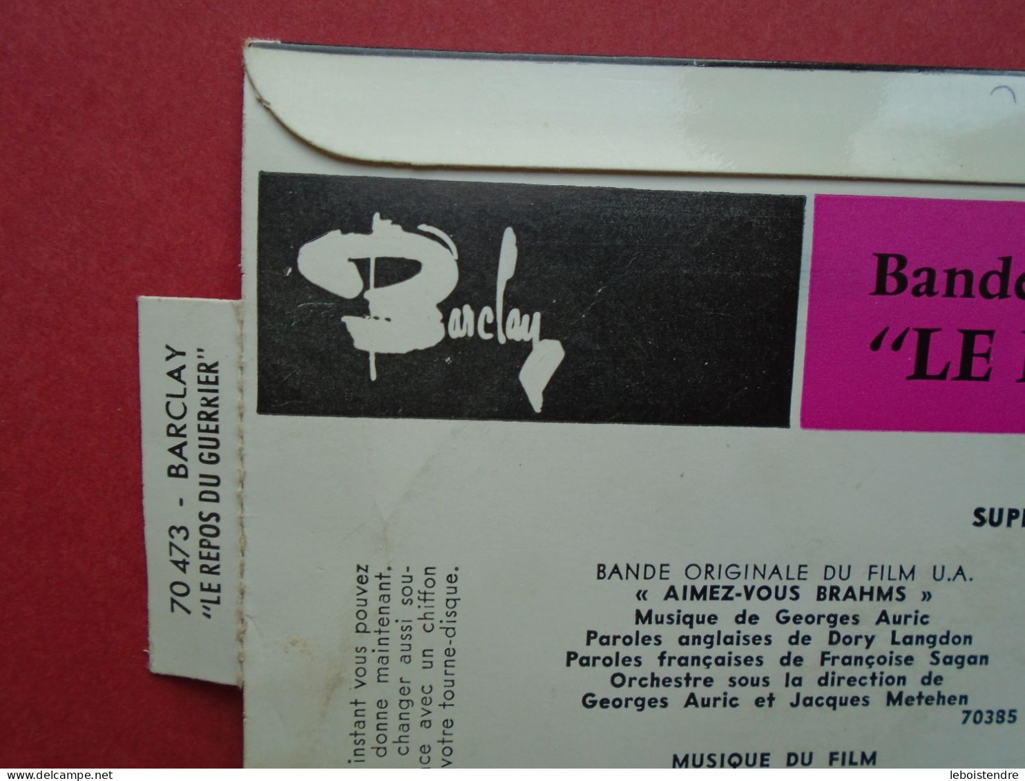 VINYLE 45T 7" LE REPOS DU GUERRIER 70473 LANGUETTE BIEM BANDE ORIGINALE DU FILM DE VADIM MICHEL MAGNE BRIGITTE BARDOT - Soundtracks, Film Music