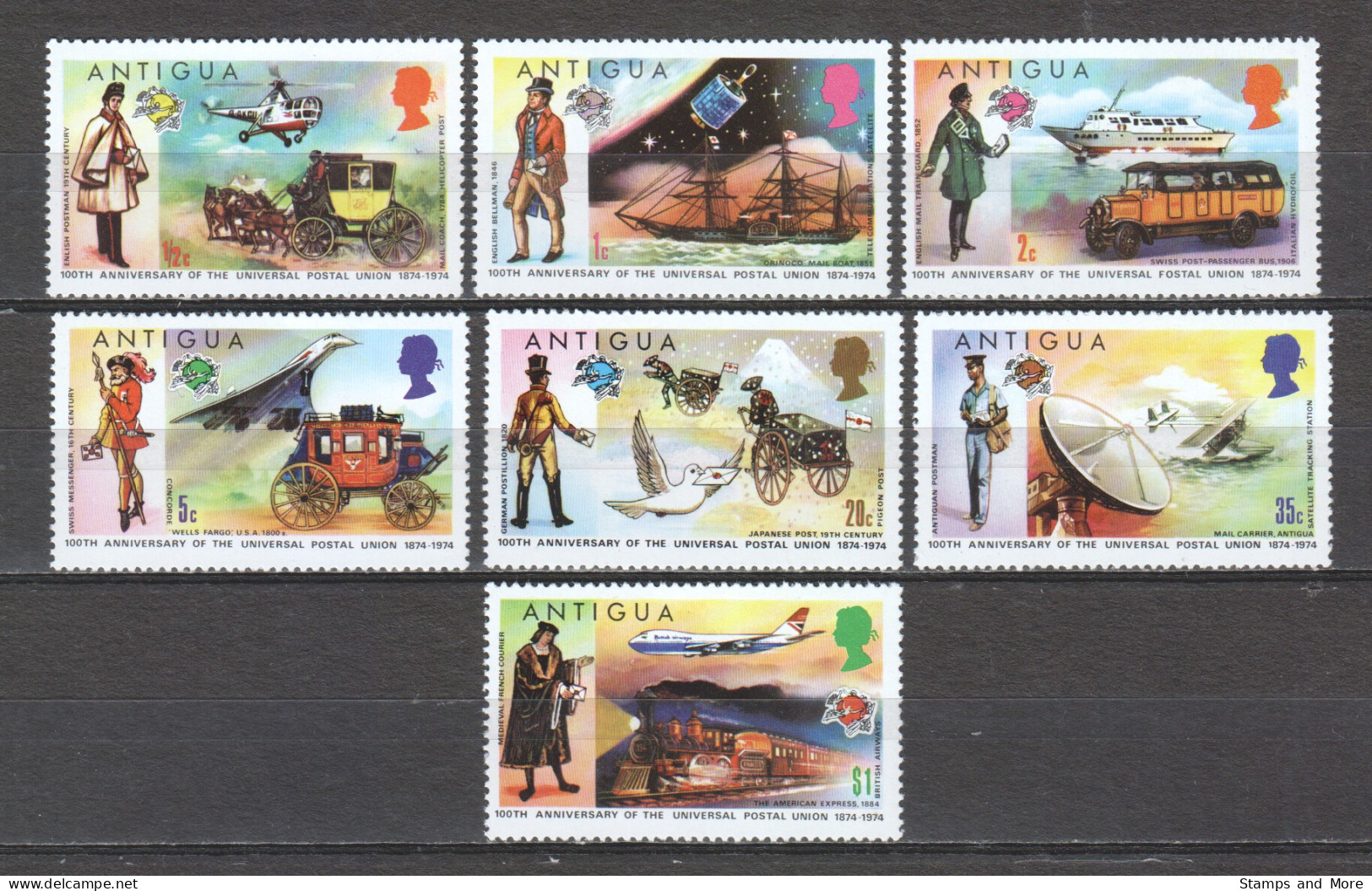 Antigua 1974 Mi 323-329 MNH 100 YEARS UPU  - UPU (Union Postale Universelle)