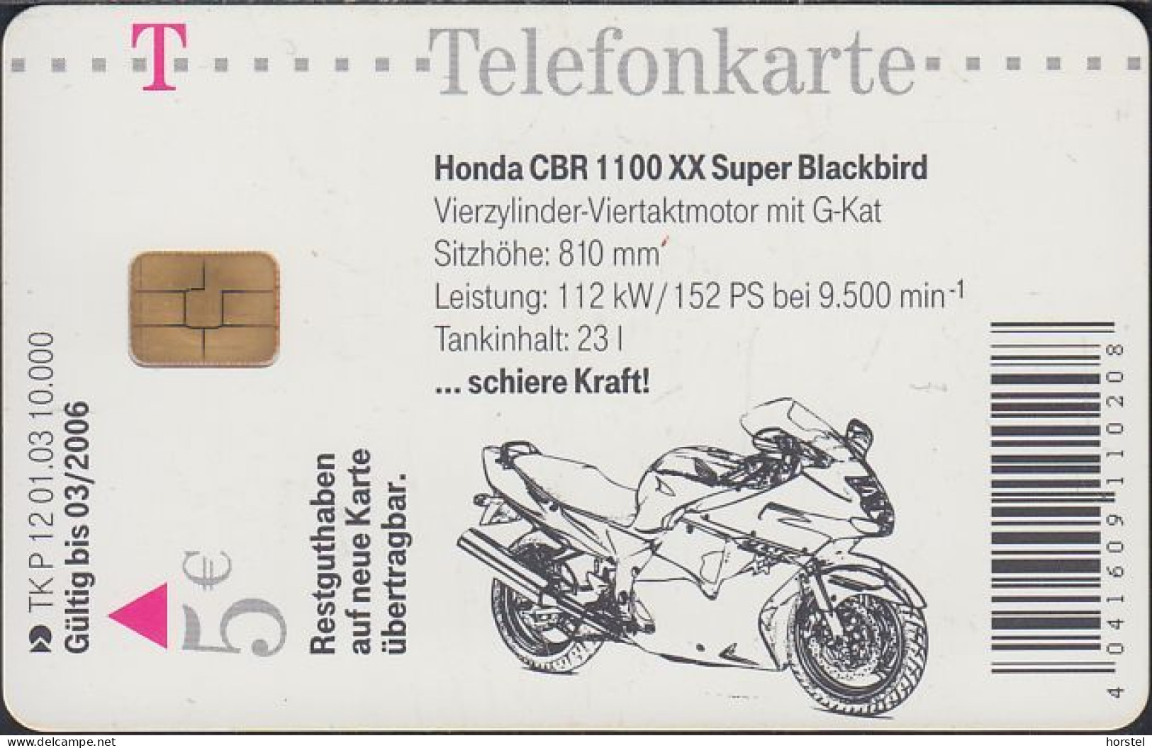 GERMANY P12/03 Honda CBR 1100 XX Super Blackbird - Motorcycle (Kleinauflage) - P & PD-Series: Schalterkarten Der Dt. Telekom