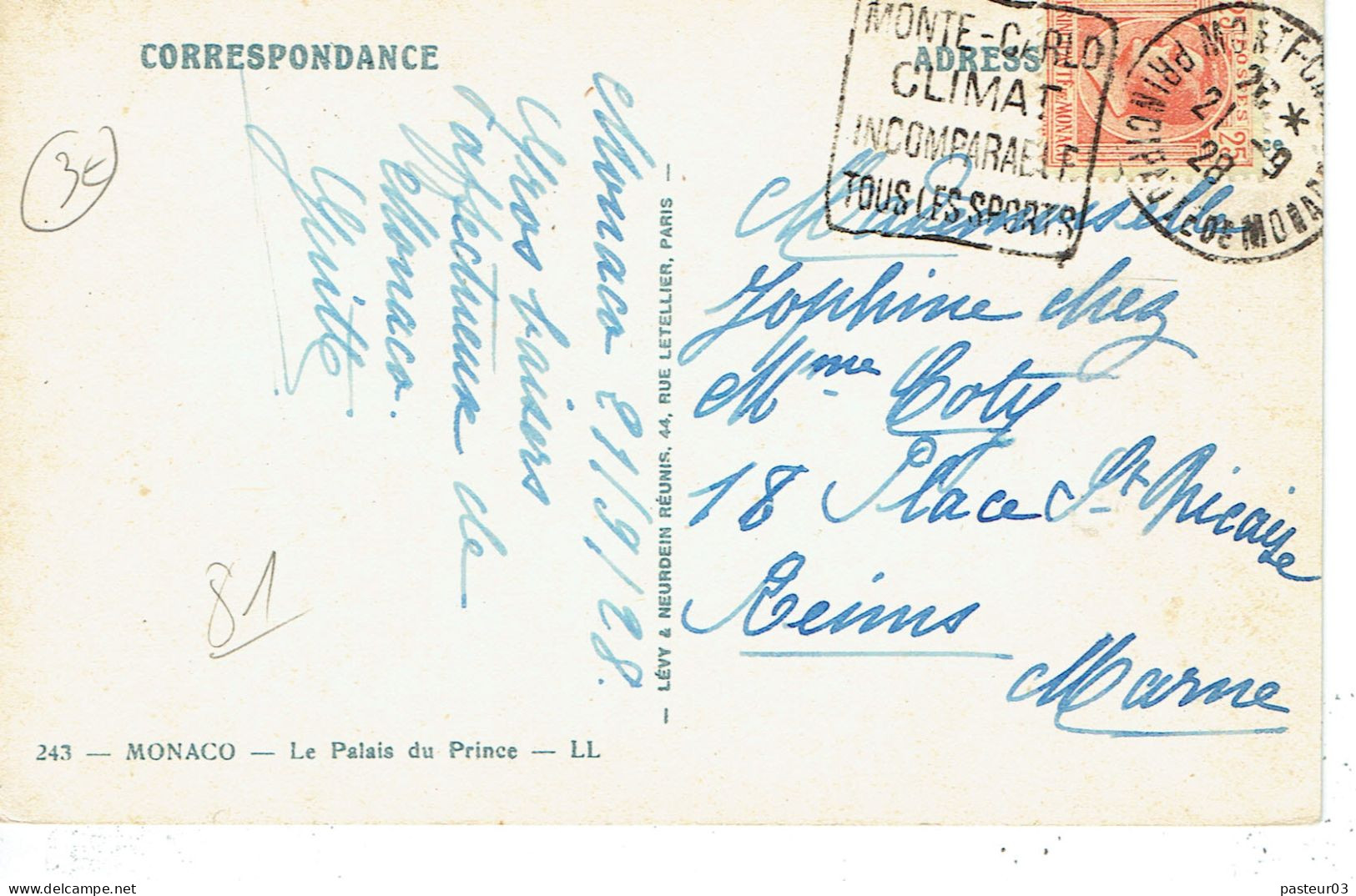 81 Monaco Albert 1er Daguin 21-09-1928 - Lettres & Documents