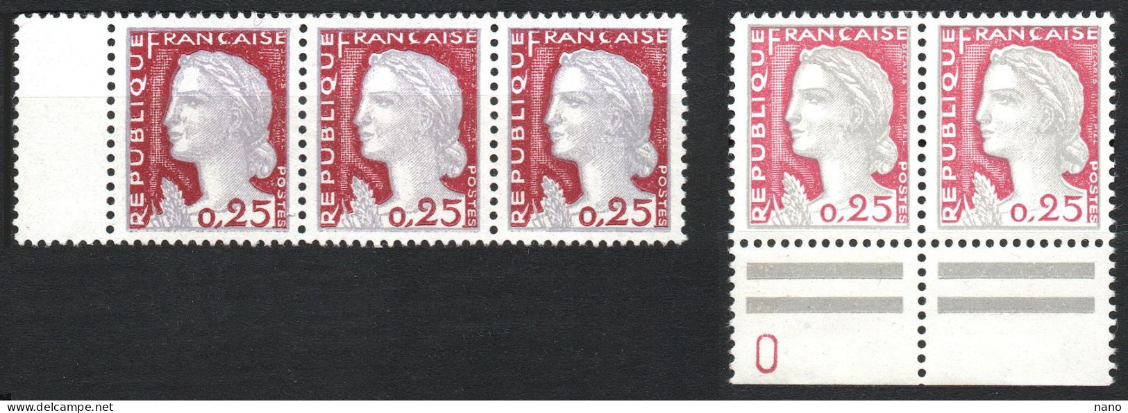 Y&T N° 1263 Et 1263c - 25 C. - Marianne De Decaris - Année 1960 - Bloc De 3 Ex Et Une Paire - Neuf ** - 1960 Marianna Di Decaris