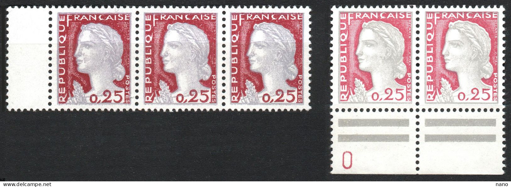 Y&T N° 1263 Et 1263c - 25 C. - Marianne De Decaris - Année 1960 - Bloc De 3 Ex Et Une Paire - Neuf ** - 1960 Marianne (Decaris)