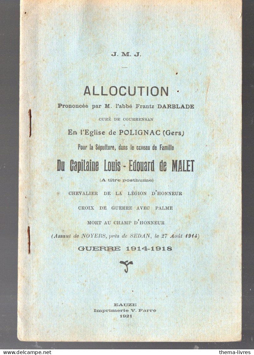 Polignac (32) Allocution Du Capitaine Louis-edouard De Malet  1921  (PPP45814) - Midi-Pyrénées