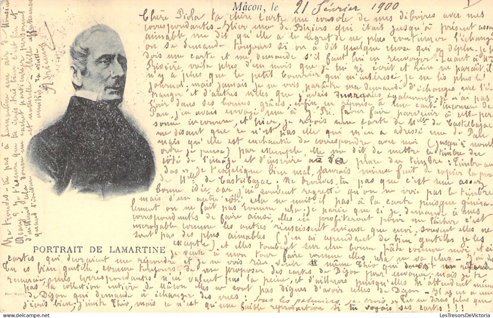 FRANCE - Macon - Portrait De Lamartine - Carte Voyagée En Fevrier 1900 - Carte Postale Ancienne - Macon