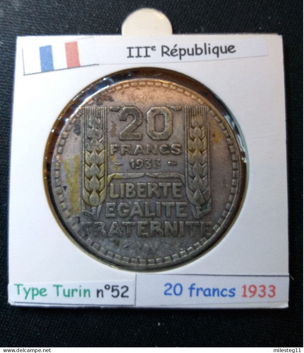France 1933 20 Francs Type Turin (réf Gadoury N°852) En Argent Belle Patine - 20 Francs