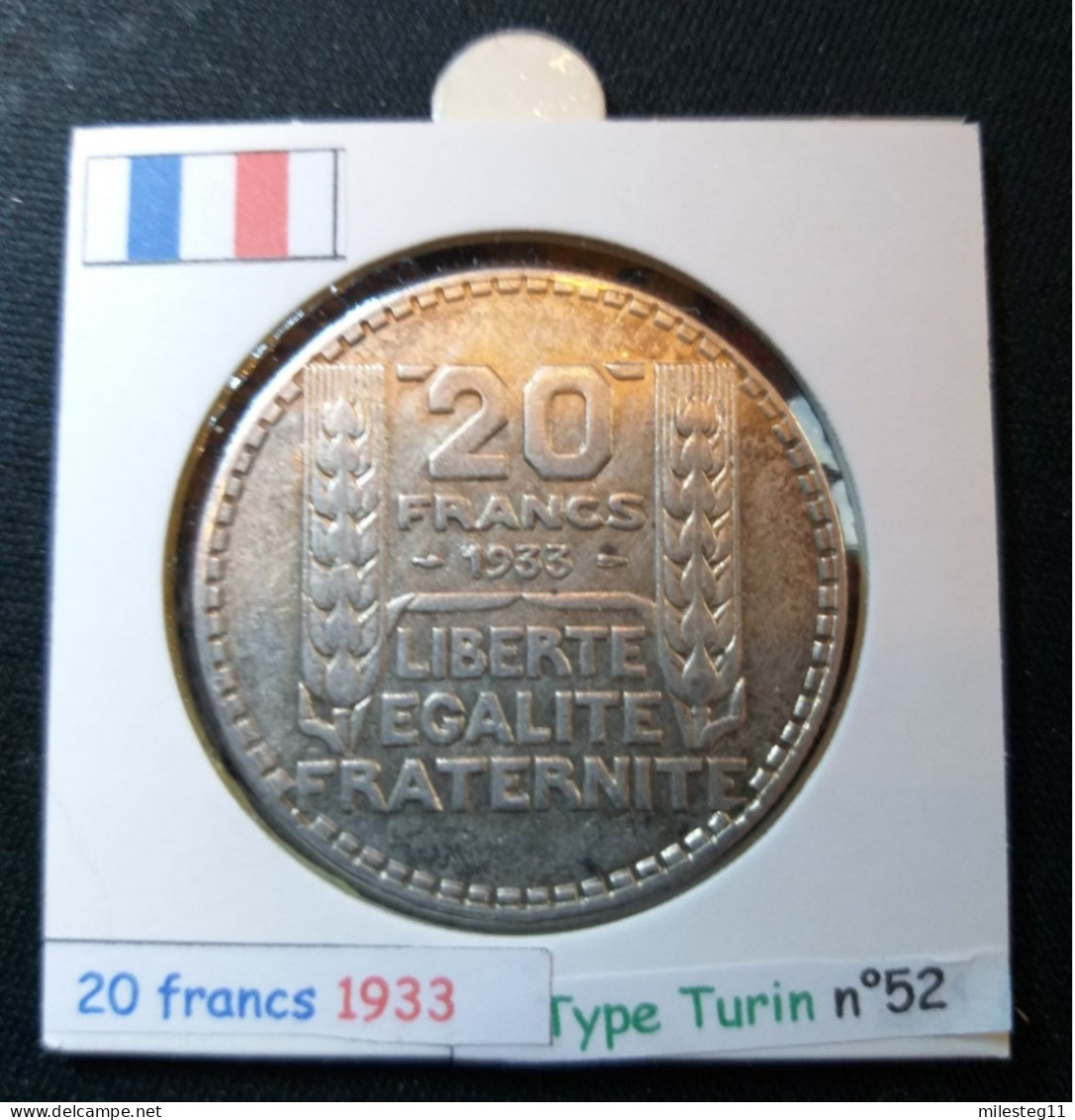 France 1933 20 Francs Type Turin (réf Gadoury N°852) En Argent Belle Patine - 20 Francs