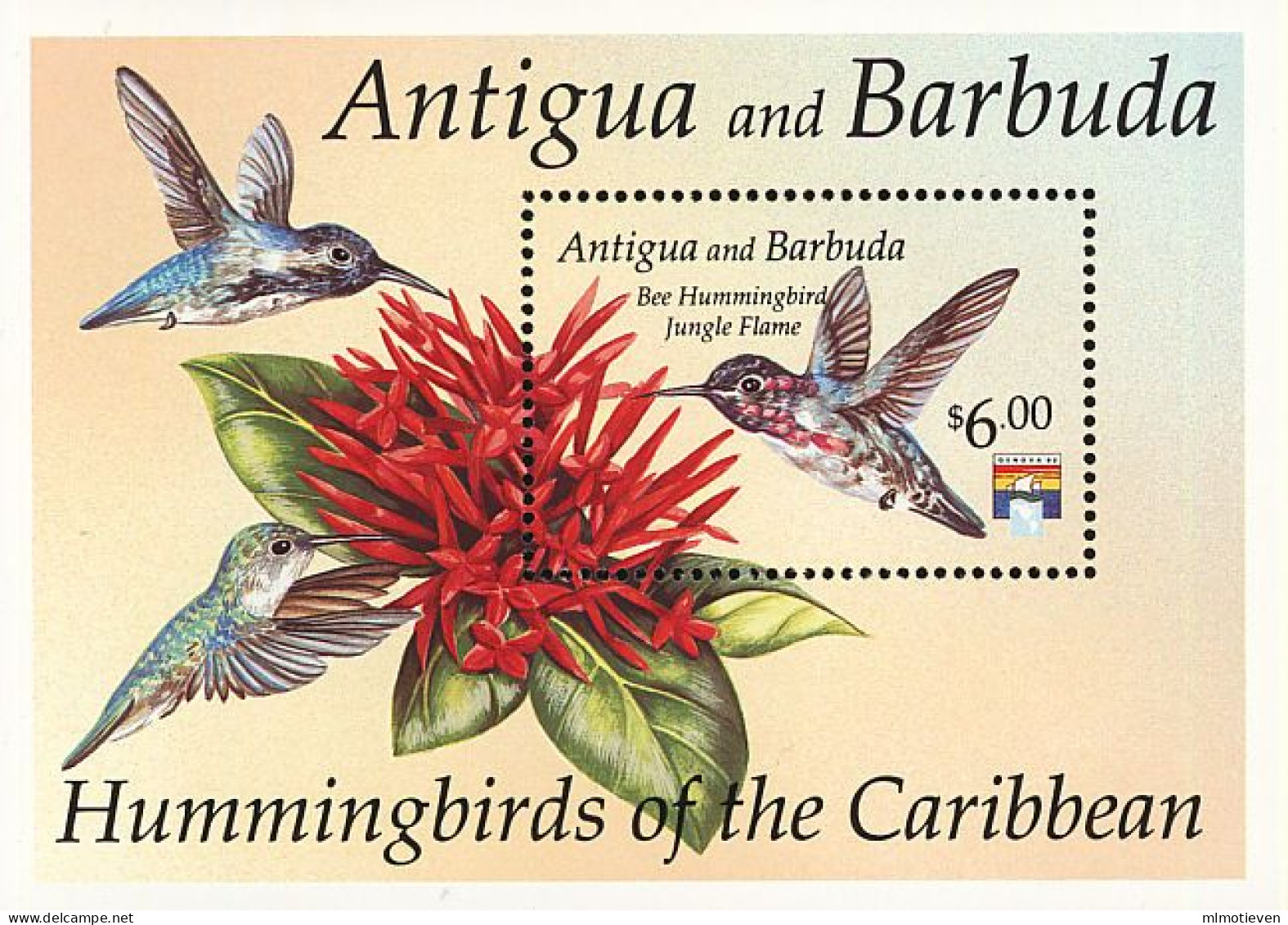 MDB-BK9-141-4 MBP MINT ¤ ANTIGUA & BARBUDA 1992 BLOCK ¤ KOLIBRIES - BIRDS - HUMMINGBIRD - - Colibríes