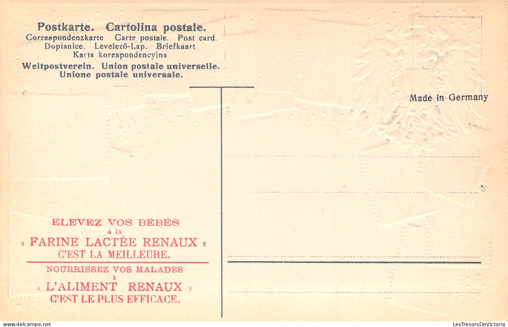 Timbres - Représentation - Carte Allemande - Aigle Noir Et Blason - Pub Farine Lactée Renaux - Carte Postale Ancienne - Timbres (représentations)