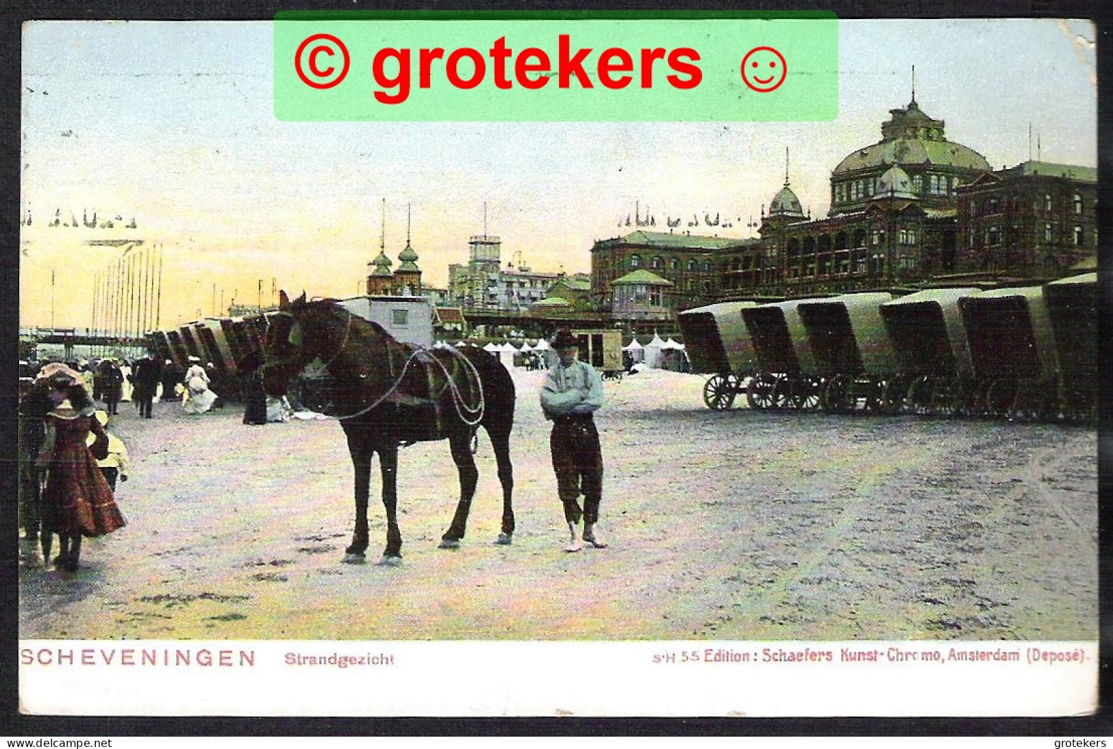 SCHEVENINGEN Strandgezicht Met Paard Badkoetsen 1907 Ed: Schaefer, Amsterdam  - Scheveningen