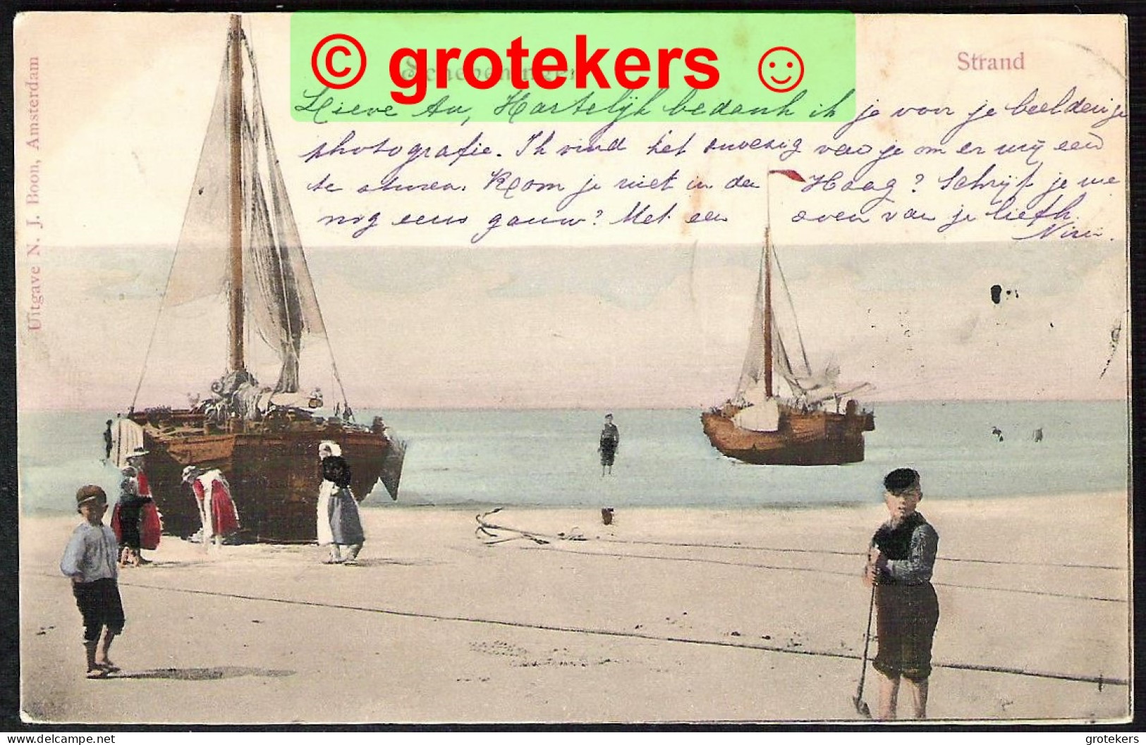 SCHEVENINGEN Strand Met Vissersboten 1900 Ed: N.J. Boon, Amsterdam - Scheveningen