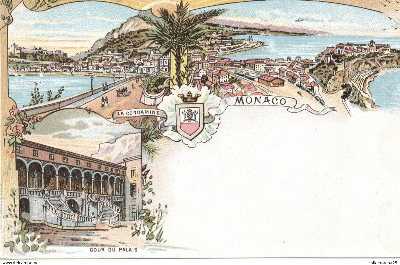 Monaco - La Condamine - Cour Du Palais - Style Litho Gravure Multivue - Style Gruss Aus / Souvenir De Editeur L. Ozouf - La Condamine