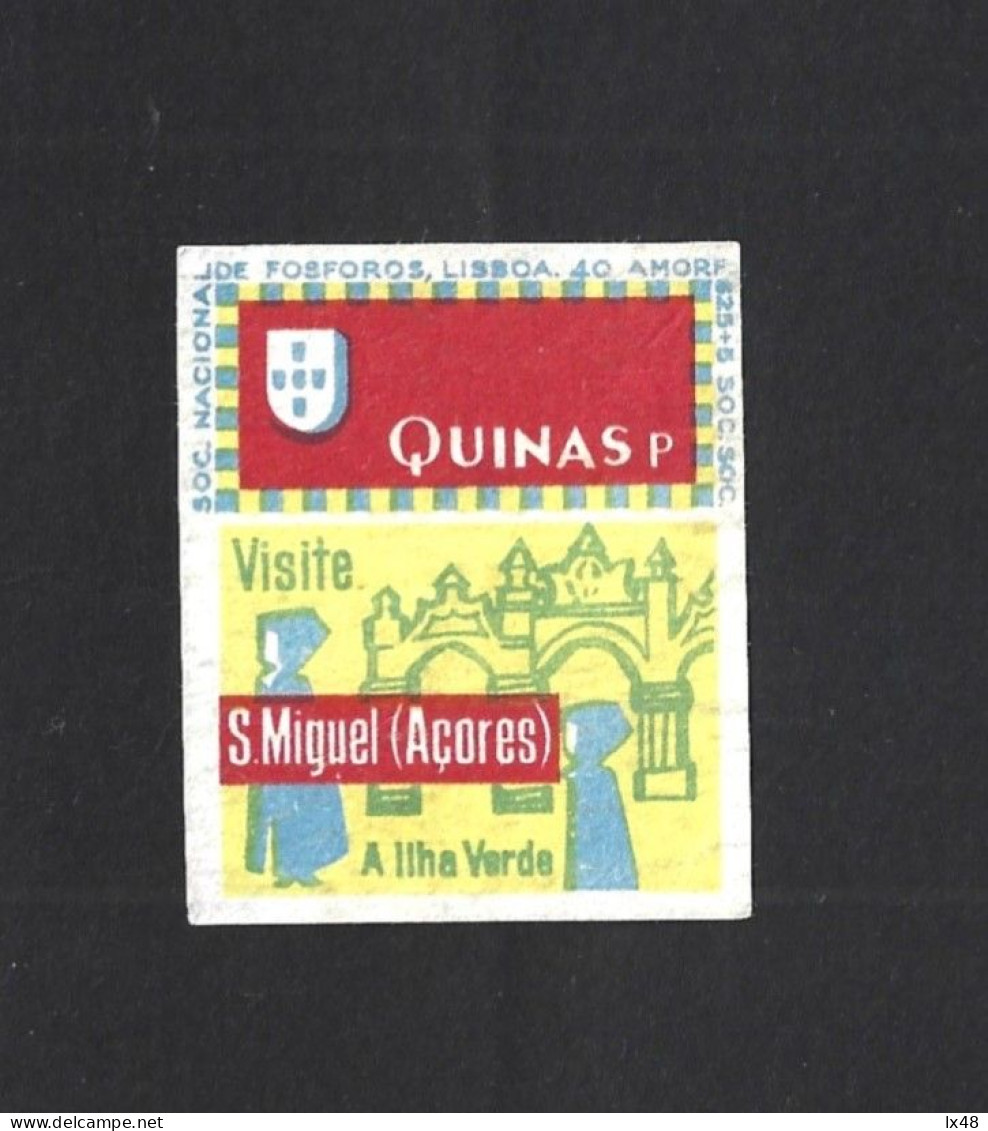 'Quinas' Matchbox Label With 'Visite S. Miguel, Azores' Advertising. 'The Green Island'. Visite S. Miguel. Grüne Insel - Tobacco