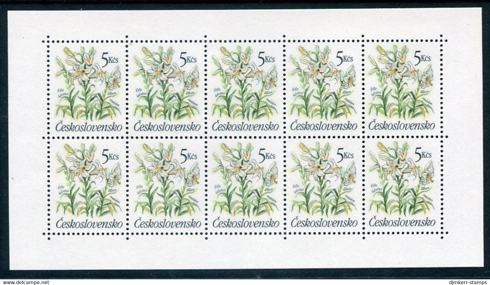 CZECHOSLOVAKIA 1990 Garden Flowers 5 Kc. Sheet Of 10 MNH / **.    Michel 3041 - Neufs