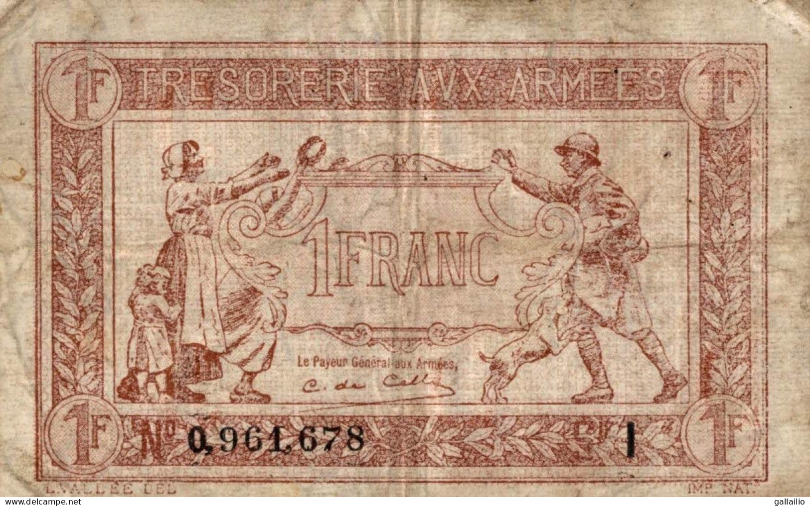 BILLET TRESORERIE AUX ARMEES 1 FRANCS I - 1917-1919 Legerschatkist