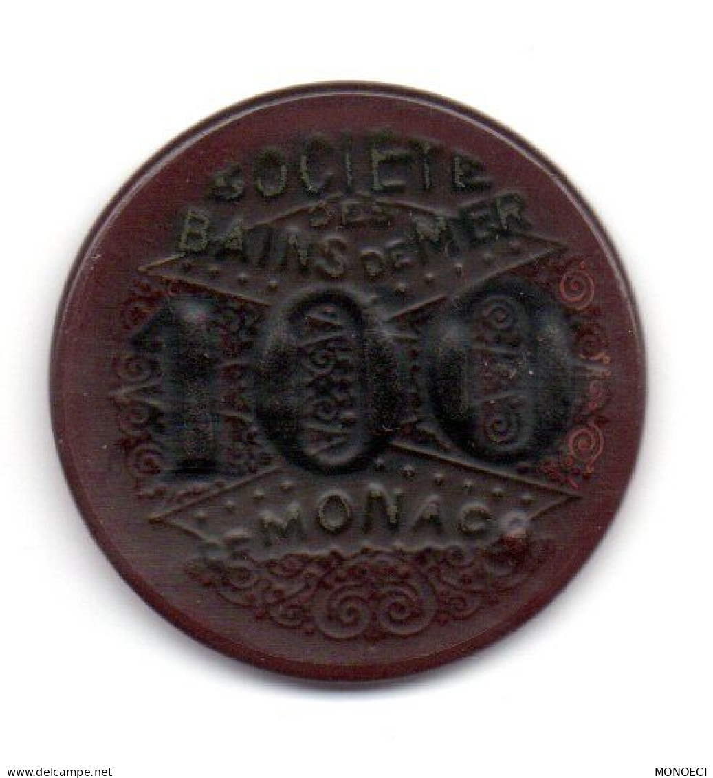 MONACO -- MONTE CARLO -- Token Coin Chip Jeton 100 Francs  Société Des Bains De Mer Monaco - Casino