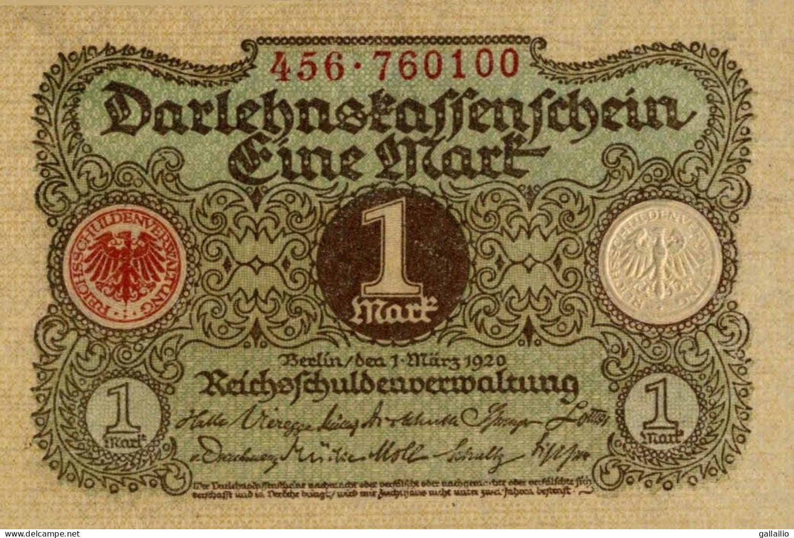 BILLET BERLIN 1 MARK 1920 - Zonder Classificatie