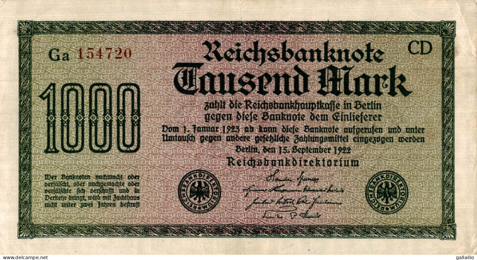 BILLET 1000 MARK BERLIN 1922 - 1.000 Mark