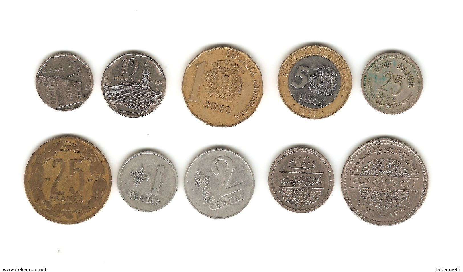 452/ Lot  : 10 Monnaies : Cuba - Rép. Dominicaine - Inde - Cameroun - Lituanie - Syrie - Collections & Lots