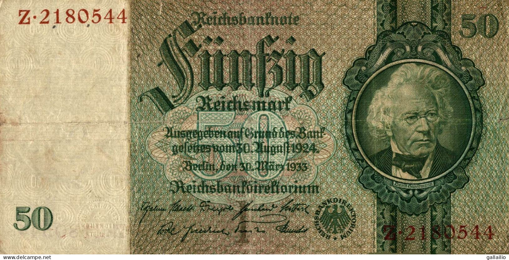 BILLET 50 MARK REICHSBANKNOTE 1933 - 50 Mark